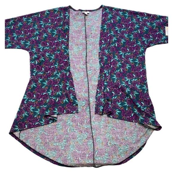 LuLaRoe Lindsay Purple Rose Open Front Cardigan Kimono Sz Small NEW‎ - Picture 5 of 6